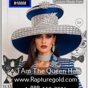 I Am The Queen Hats #1008 Custom Rhinestone Hat in Red, Black, White, Gold, Silv